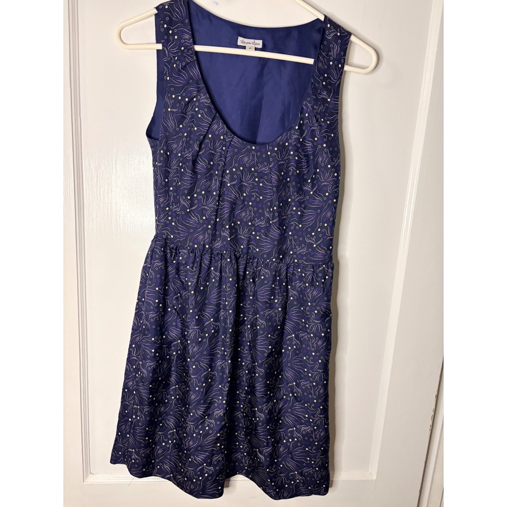 Steven Alan Navy Blue 100% Silk‎ Abstract Print Sleeveless Dress Petite P USA